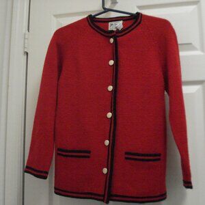 Vintage Ms Sport Cardigan Sweater Red Blue Patch Pockets Long Sleeve Size Small